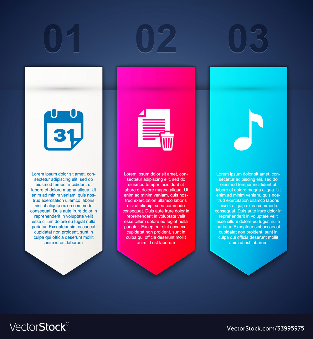 Set calendar delete file document and music note vector image Set calendar delete file document and music note