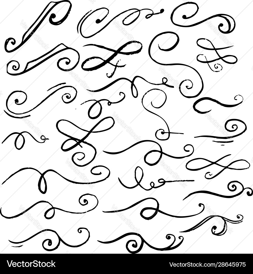 Set hand drawn calligraphic elements for Vector Image