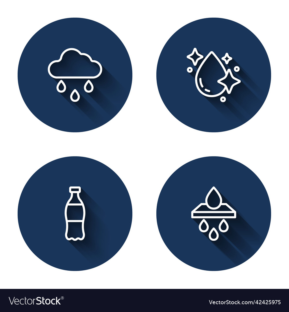 Set line cloud with rain water drop bottle Vector Image