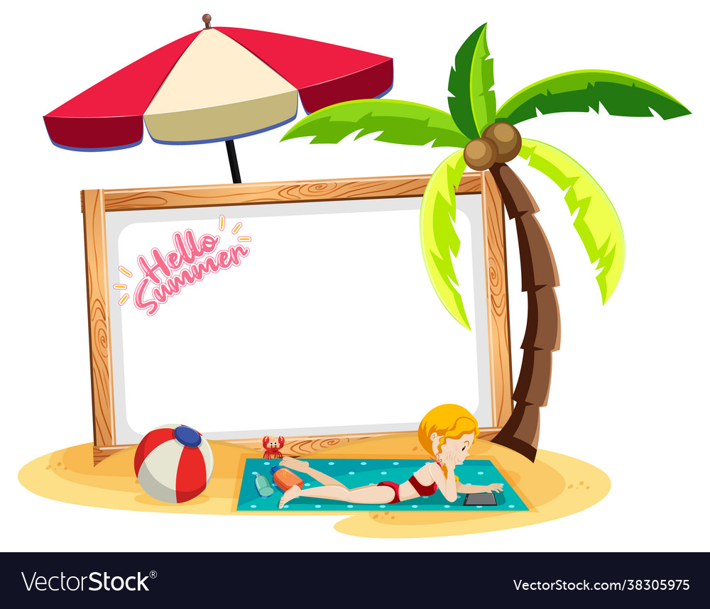 Summer beach theme with empty banner isolated