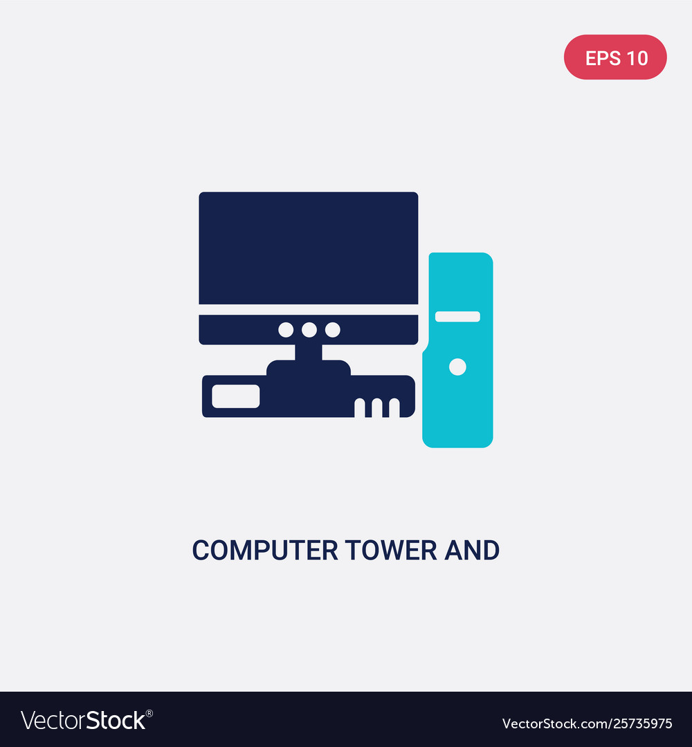Two color computer tower and monitor icon vector image Two color computer tower and monitor icon