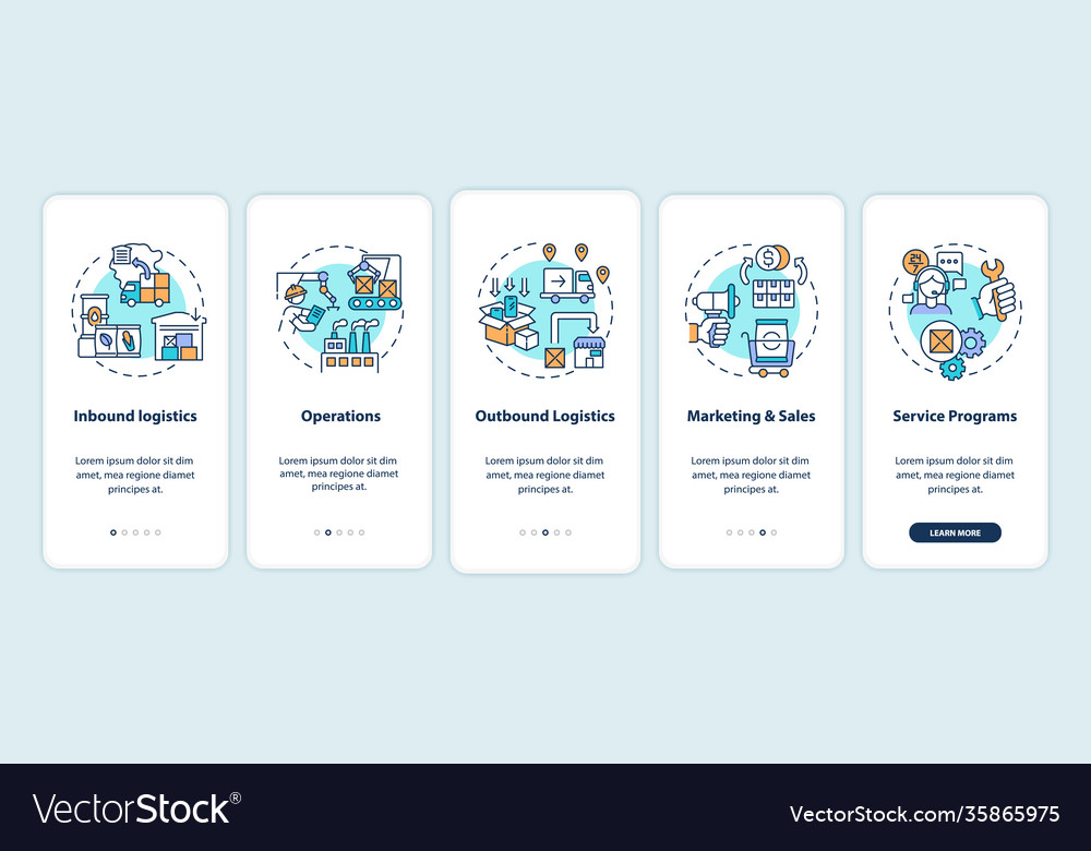 Value chain components onboarding mobile app page