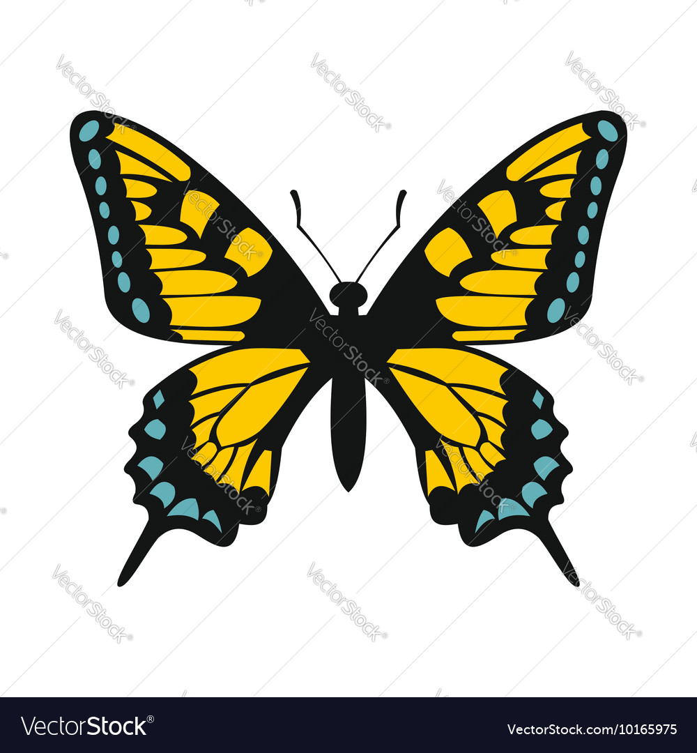 Yellow butterfly icon flat style Royalty Free Vector Image