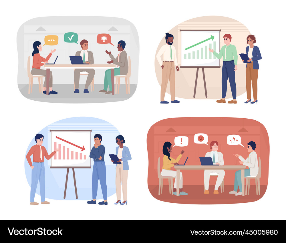 Business discussions 2d isolated set Royalty Free Vector