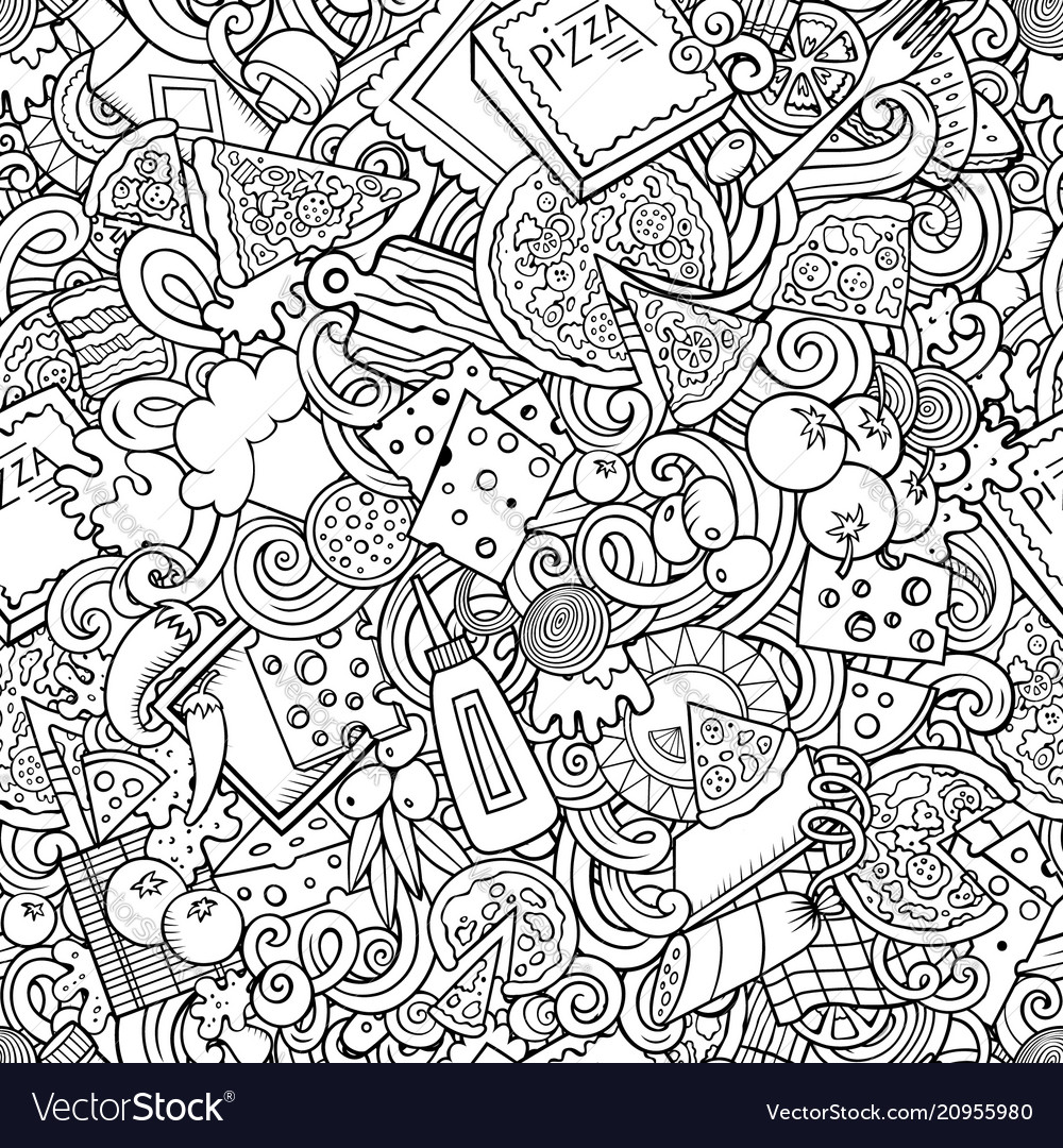 Cartoon cute doodles hand drawn pizza seamless Vector Image