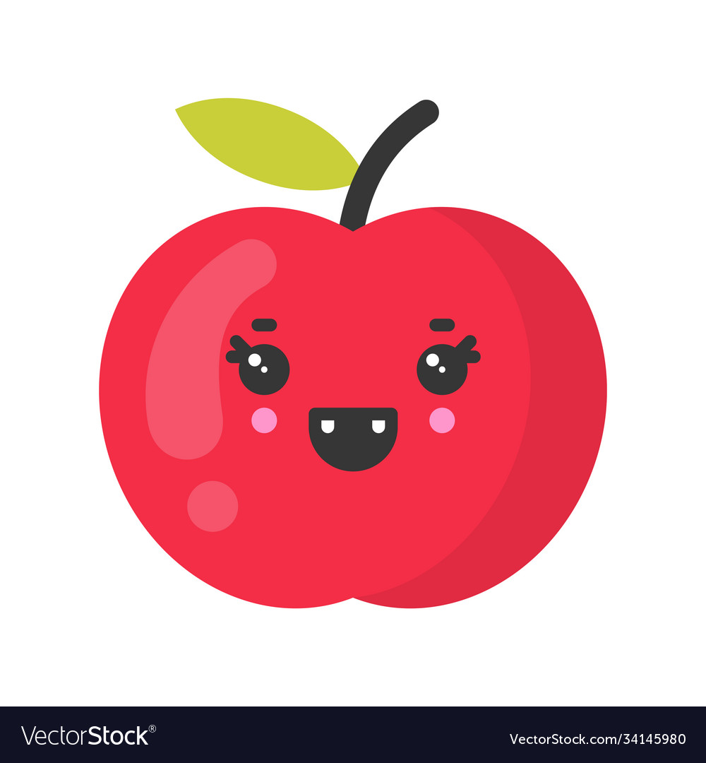 Cute smiling apple isolated colorful fruit Vector Image