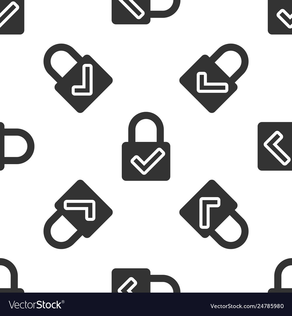 Grey open padlock and check mark icon isolated vector image Grey open padlock and check mark icon isolated