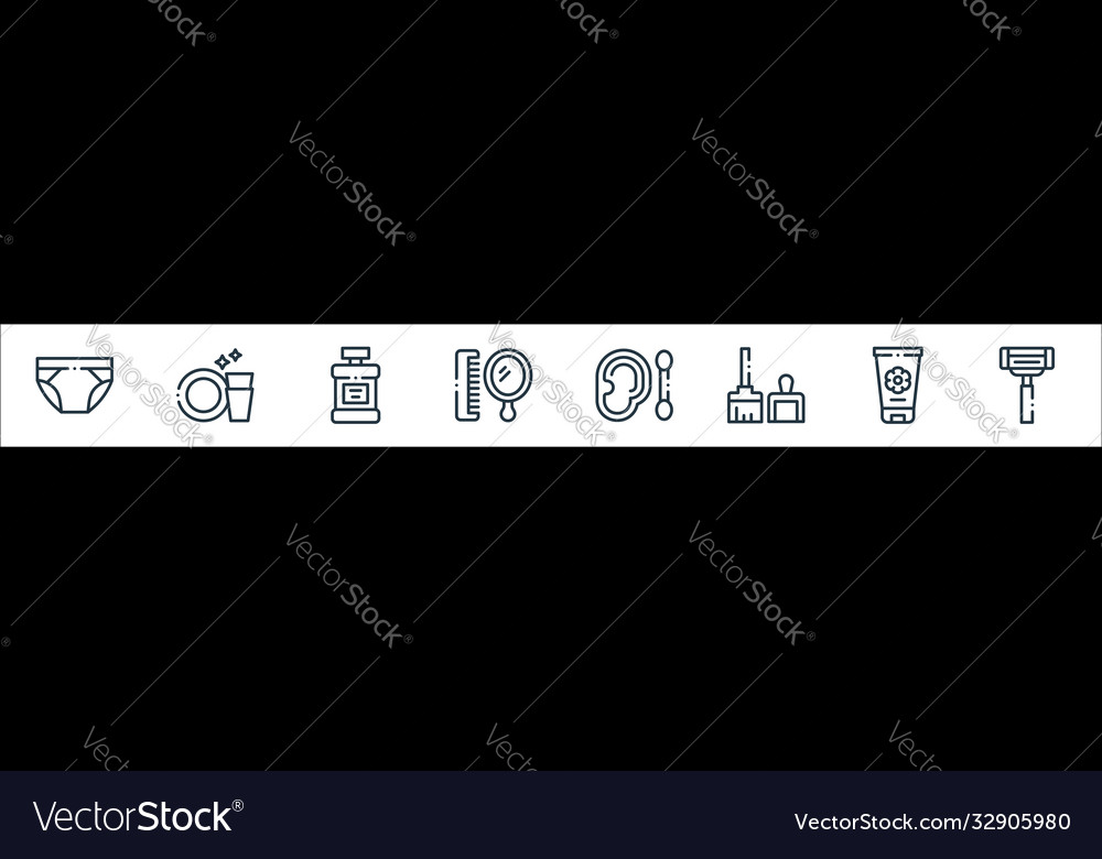 Hygiene routine line icons linear set quality vector image Hygiene routine line icons linear set quality