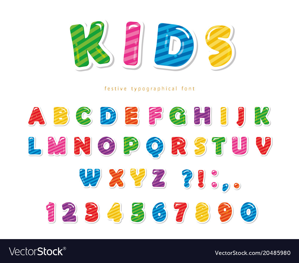 Kids font cartoon glossy colorful letters and Vector Image