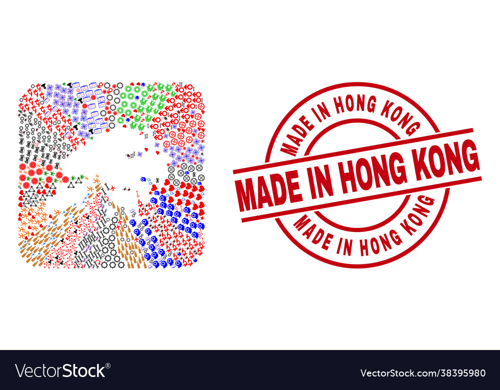 Made in hong kong badge and map inverted vector image Made in hong kong badge and map inverted