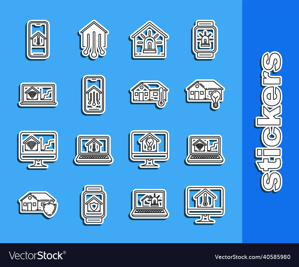 Set line computer monitor with house temperature Vector Image Set line computer monitor with house temperature