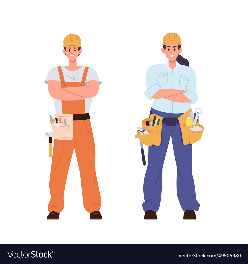 Young man and woman repair worker cartoon Vector Image