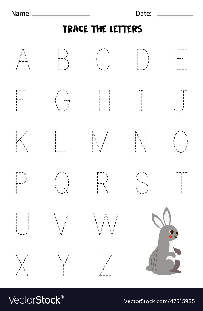 Alphabet Tracing Worksheet - Cute Rabbit