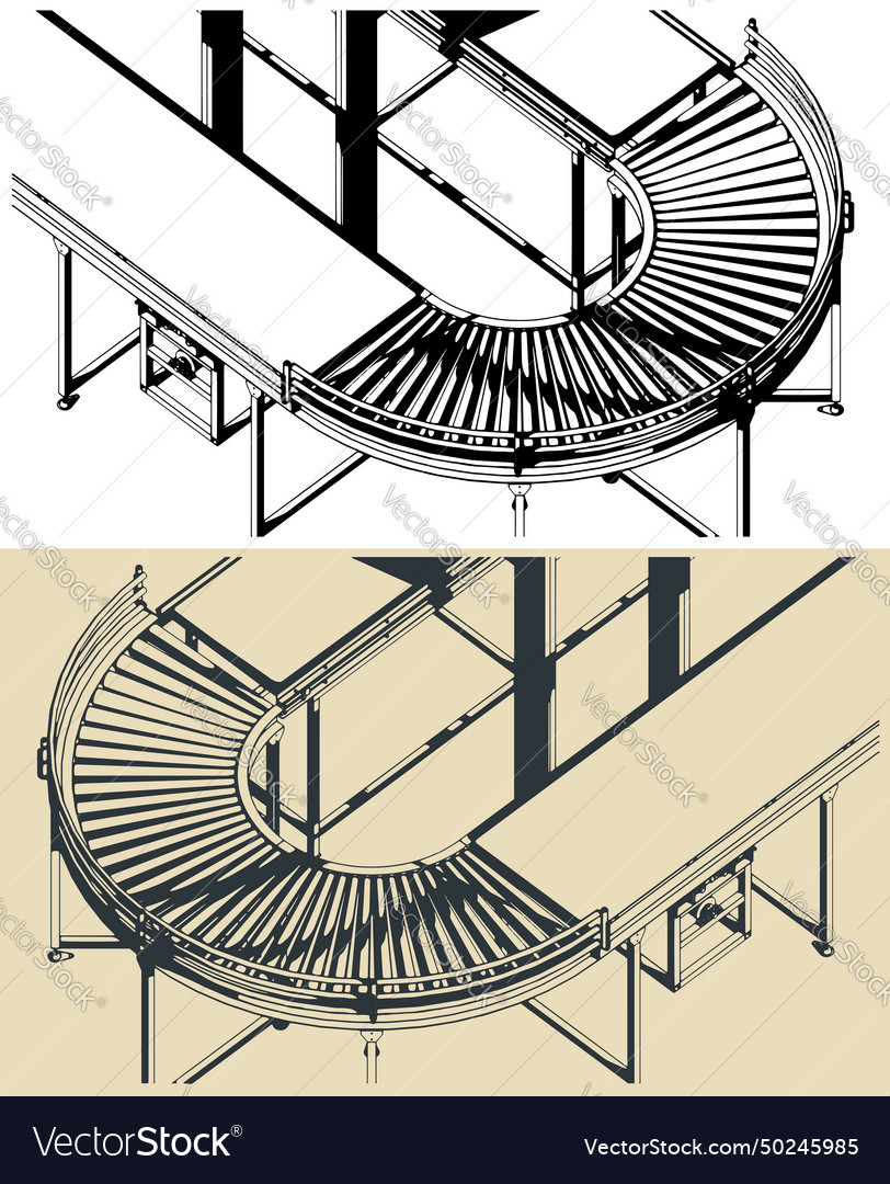 Automated factory conveyor line close up Vector Image