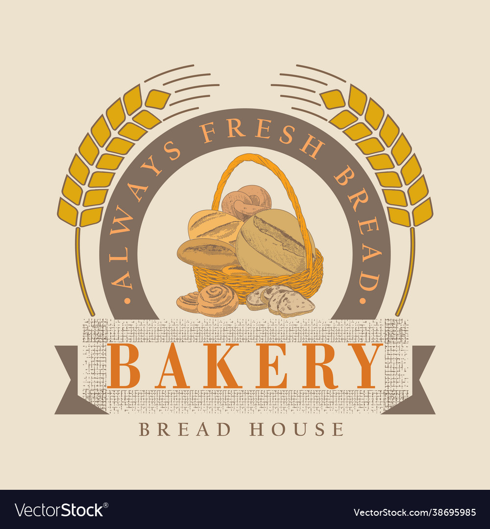 Bakery logo bread in a basket Royalty Free Vector Image