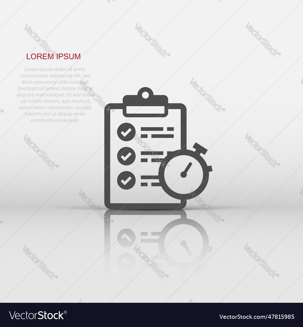 Document witch clock icon in flat style checklist