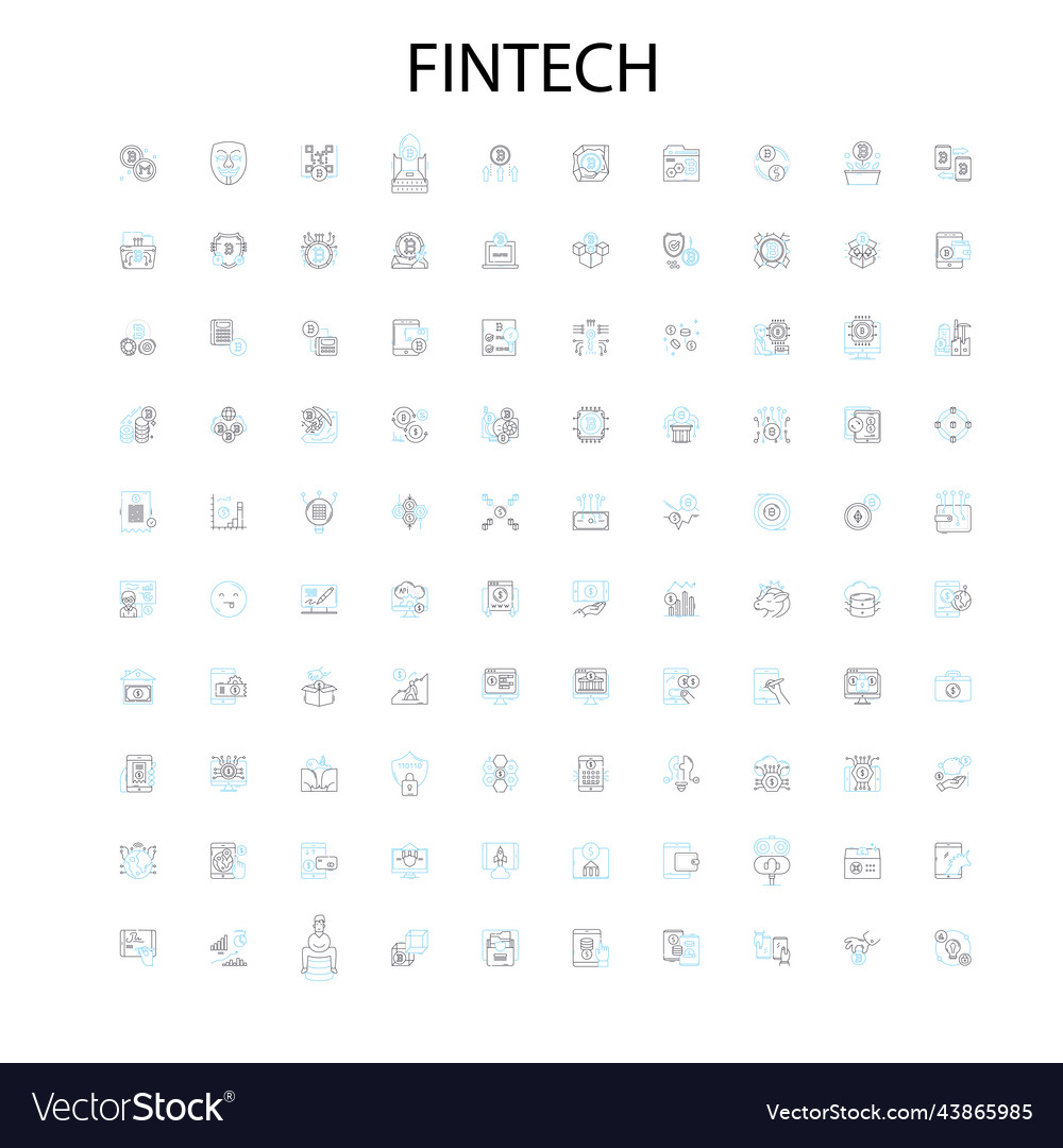 Fintech icons signs outline symbols concept vector image Fintech icons signs outline symbols concept