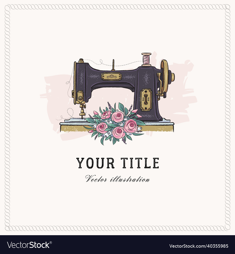 Hand Drawn Sewing Machine And Flowers Royalty Free Vector