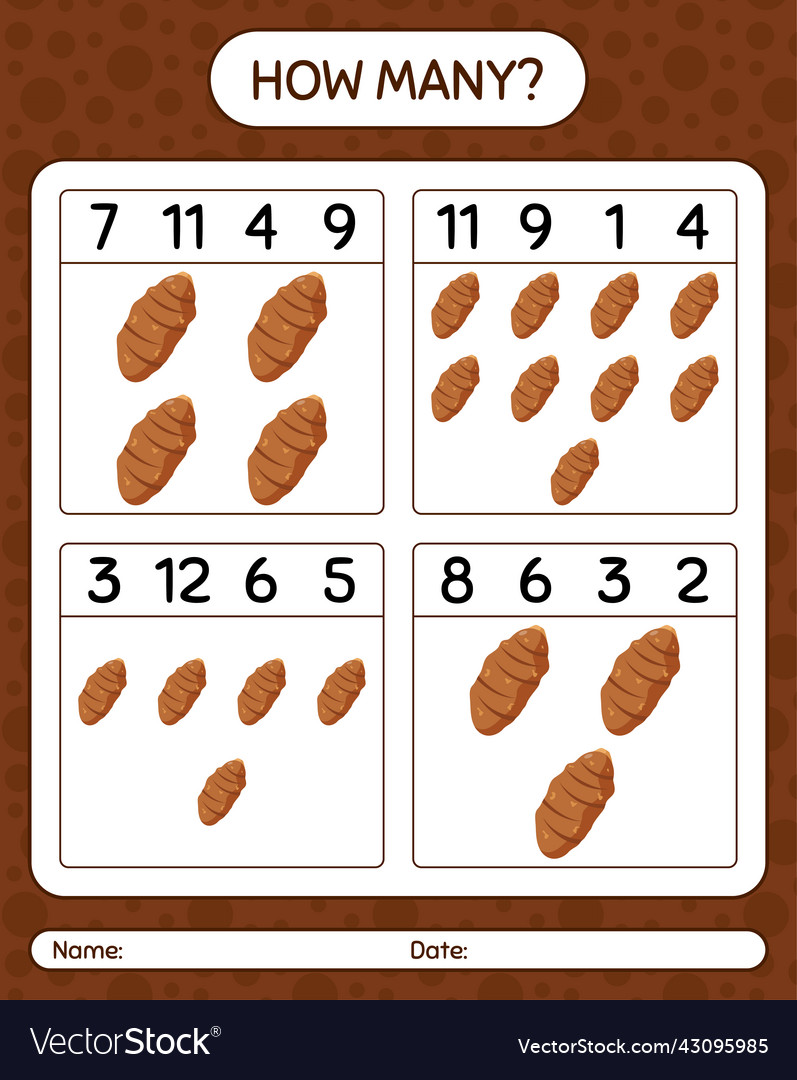 How many counting game with taro root worksheet vector image How many counting game with taro root worksheet