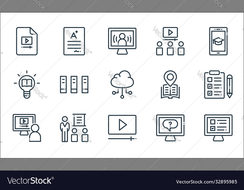 Online learning line icons linear set quality vector image Online learning line icons linear set quality