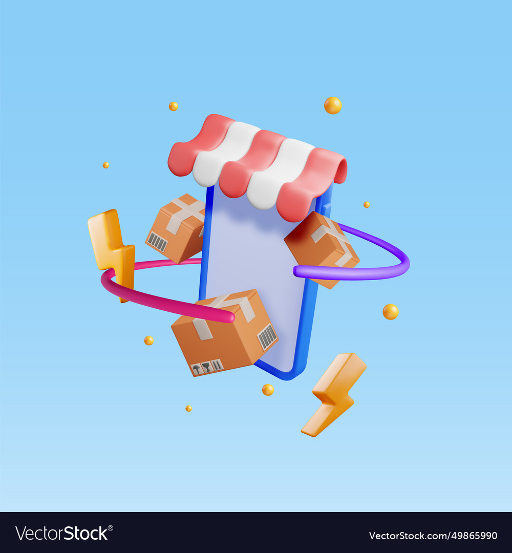 3d Verpackungskasten im Smartphone mit Markise vector image 3d Verpackungskasten im Smartphone mit Markise