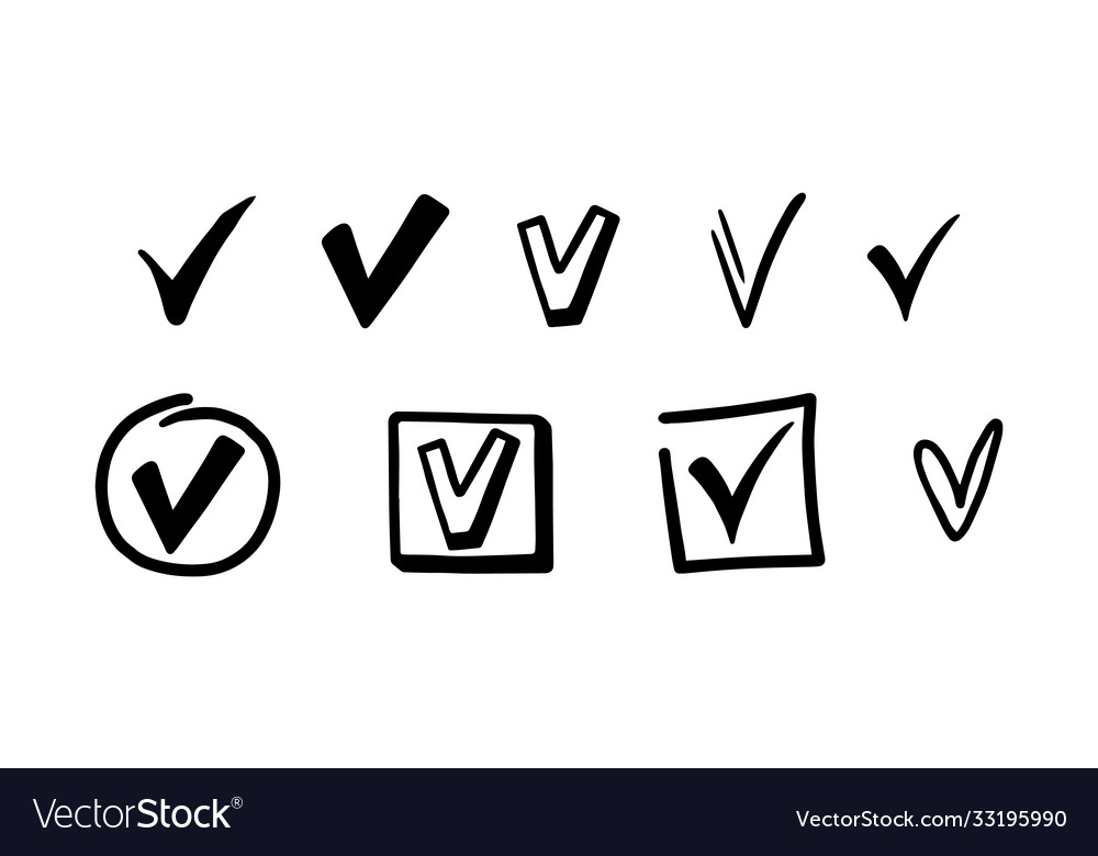 Black check mark set in hand drawn doodle style