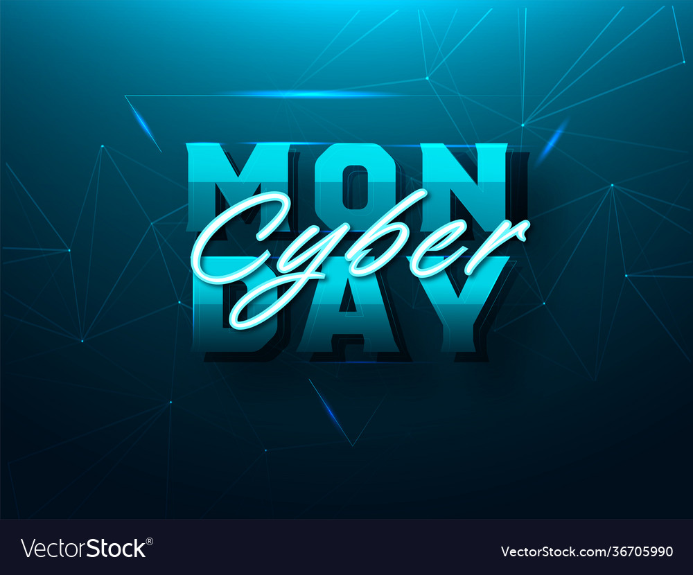 Cyber monday font on teal abstract plexus shapes