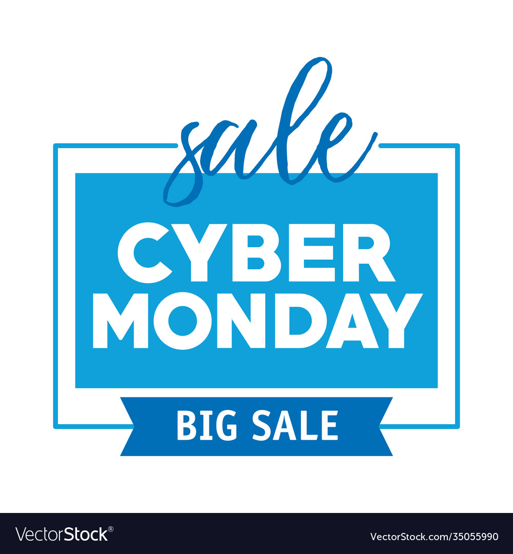 Cyber monday lettering in square label with ribbon