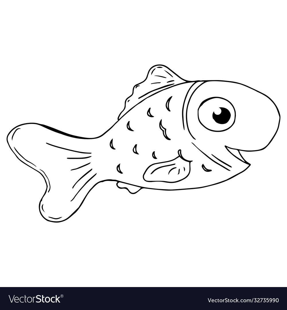 Doodle cartoon fish a funny hand drawn