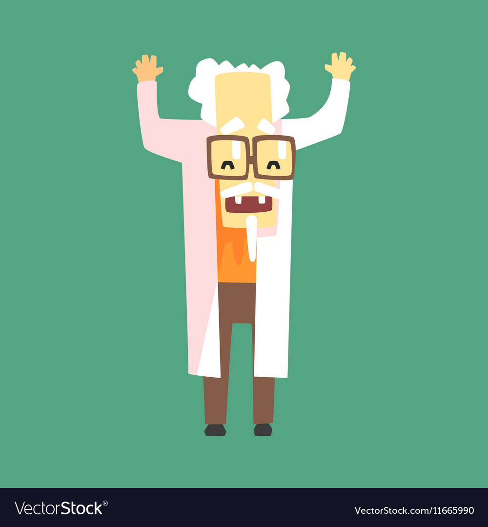 Funny scientist in lab coat with a goatee