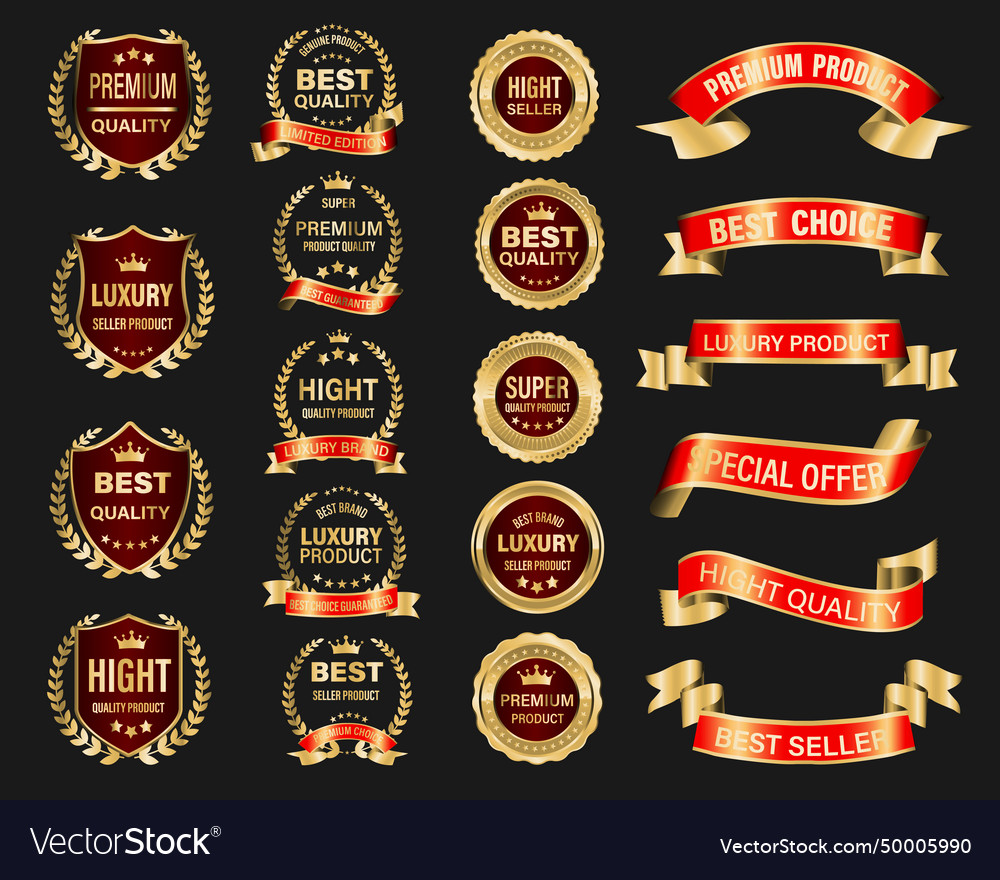 Golden red luxury premium quality label badges