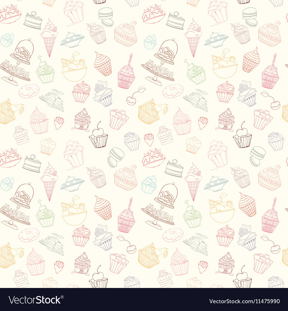 Hand-drawn seamless cupcake pattern