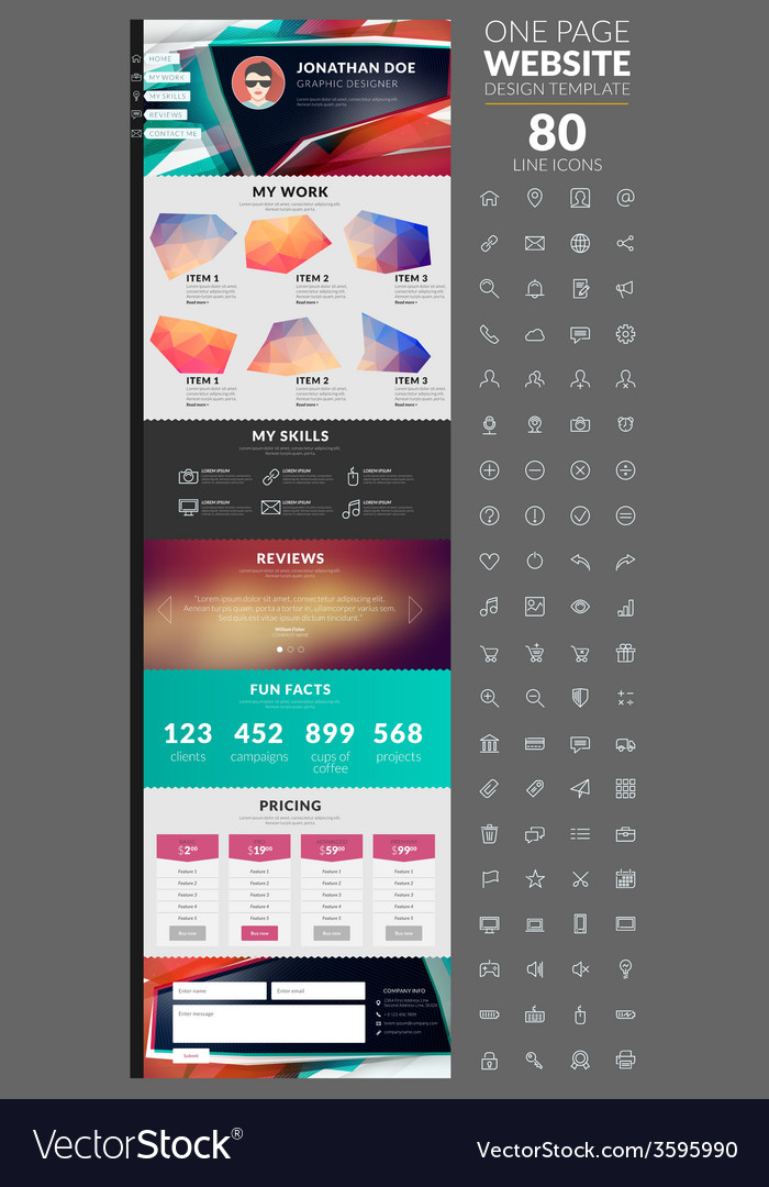 One page website template with icon set