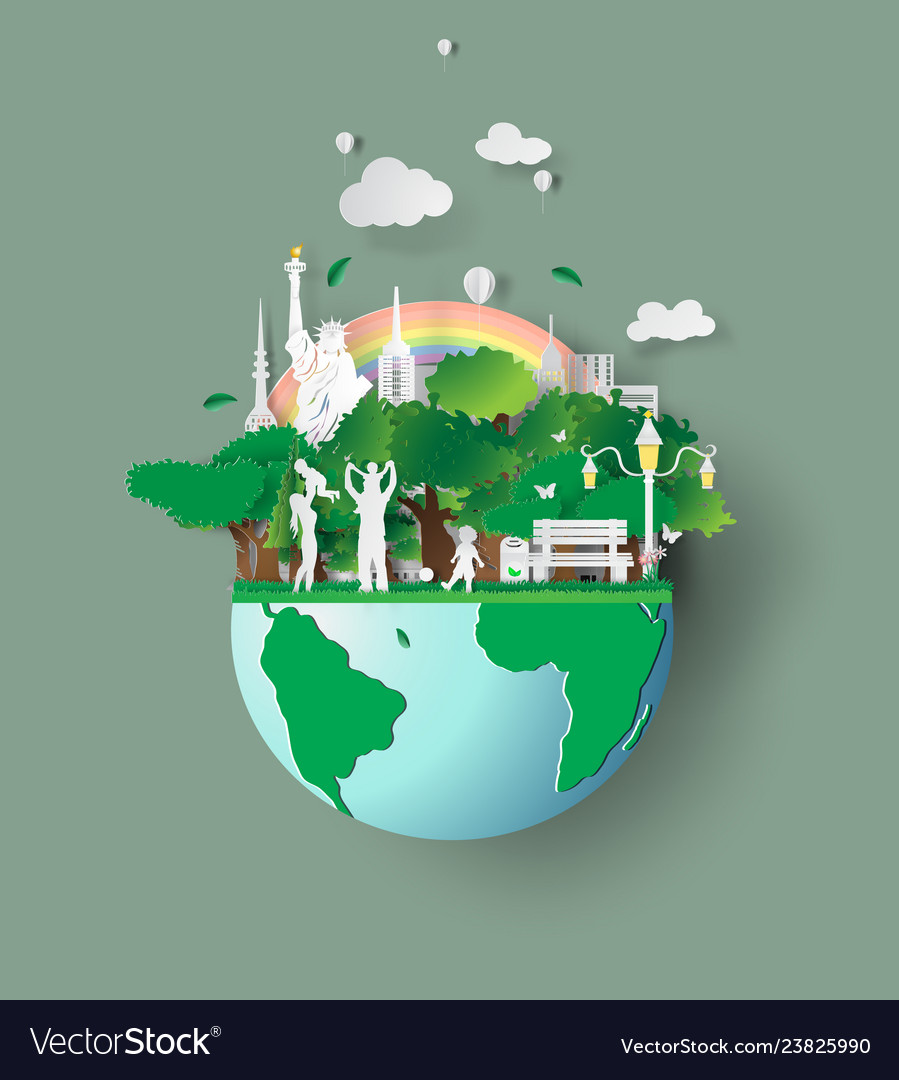 Paper art of eco friendly family concept vector image Paper art of eco friendly family concept