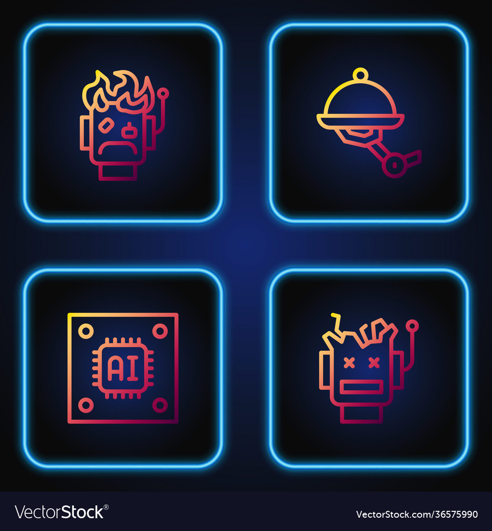 Set line broken robot processor vector image Set line broken robot processor