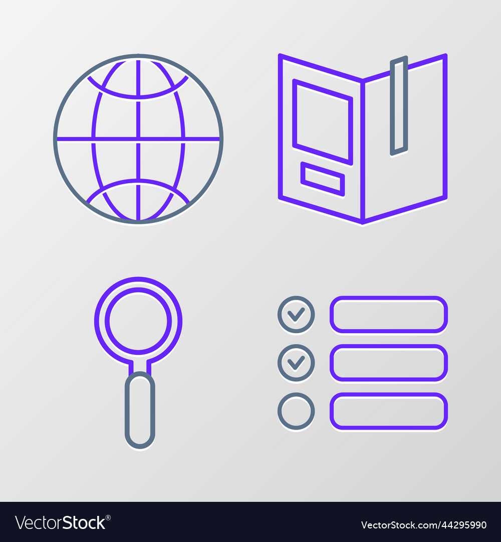 Set line task list magnifying glass open book vector image Set line task list magnifying glass open book