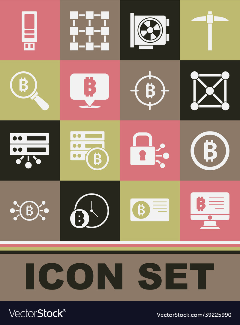 Set mining bitcoin from monitor vector image Set mining bitcoin from monitor