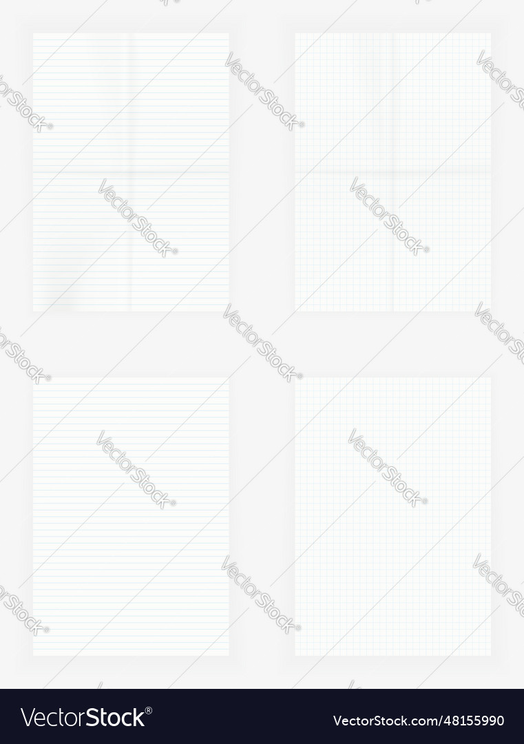 Set of blank lined and squared paper sheets