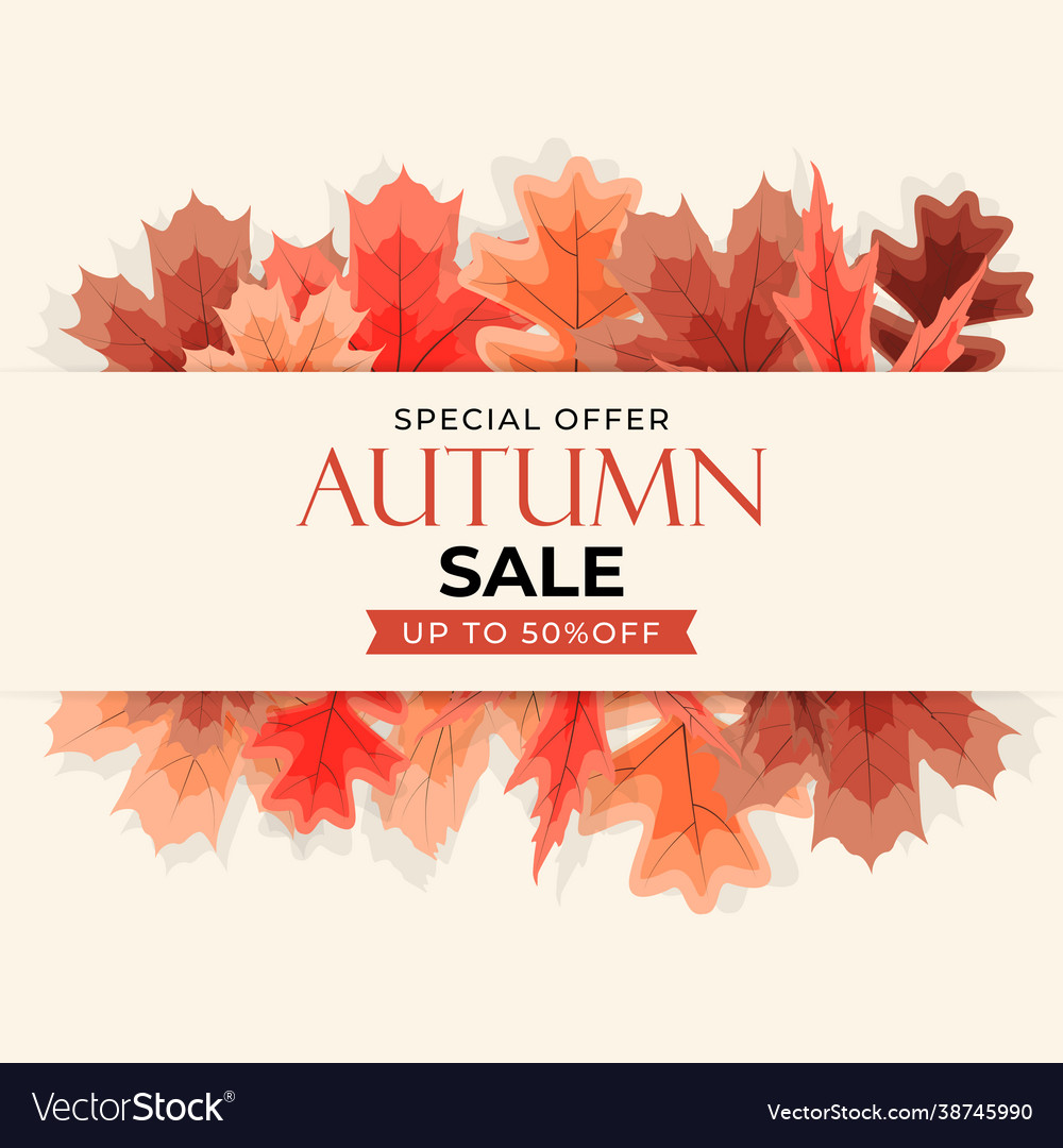 Shiny autumn leaves sale banner business discount vector image Shiny autumn leaves sale banner business discount