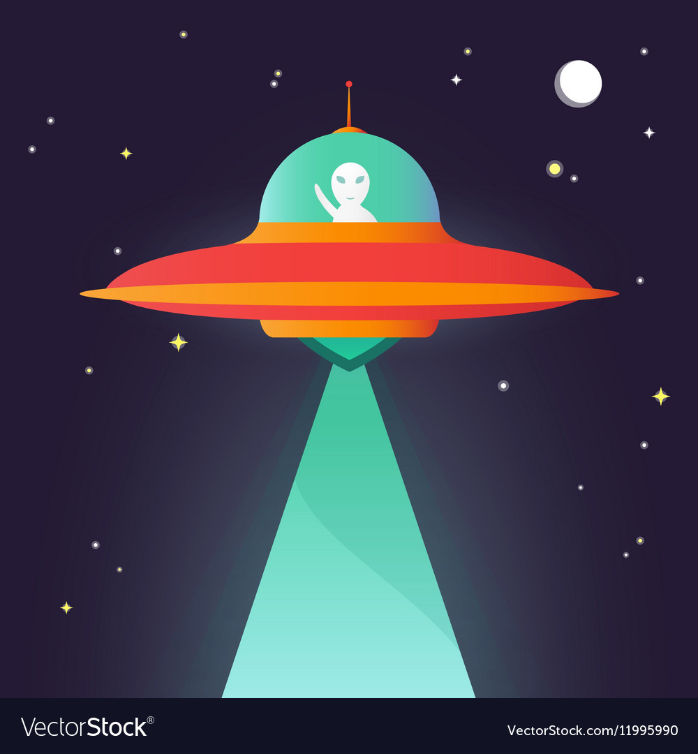 Ufo alien in night sky Royalty Free Vector Image