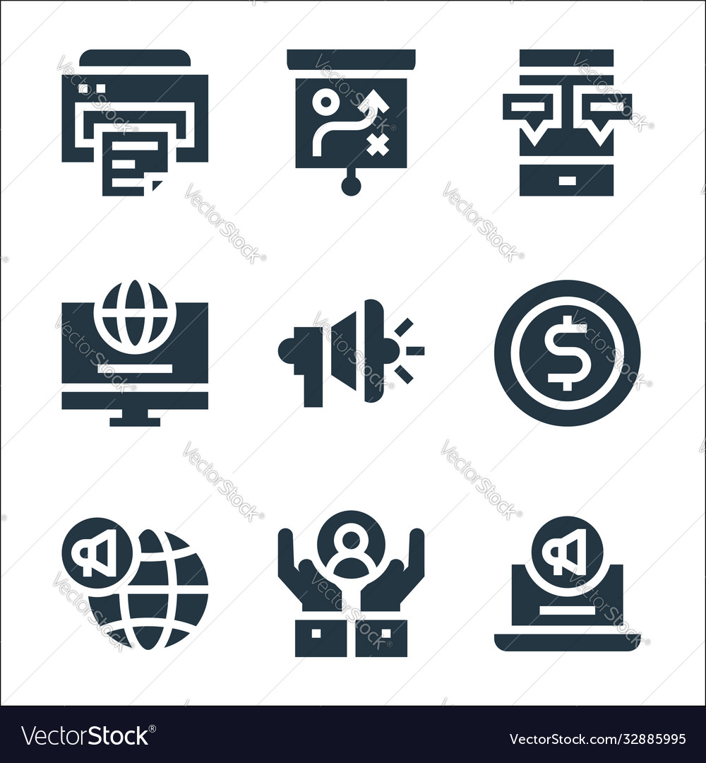 Advertisement line icons linear set quality vector image Advertisement line icons linear set quality