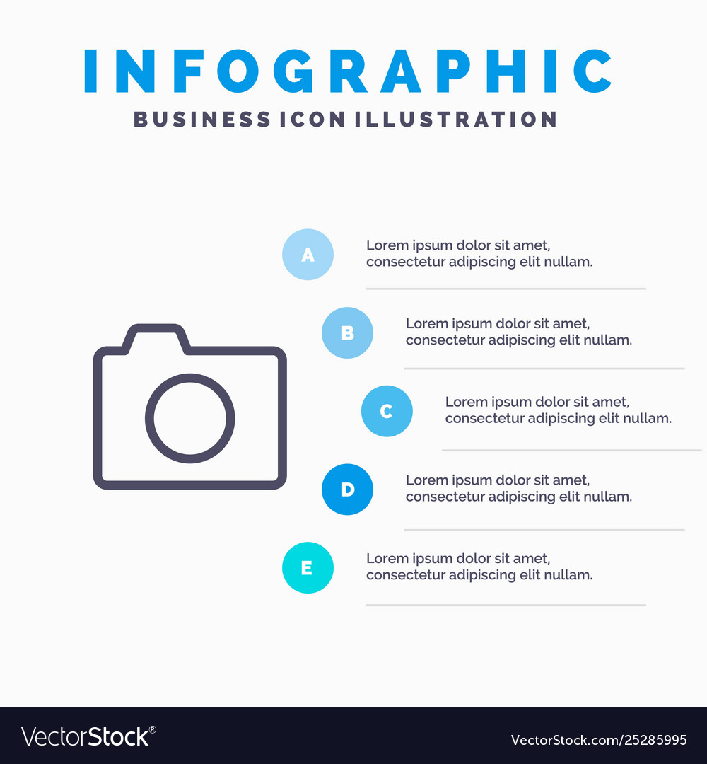 Camera image photo basic line icon with 5 steps vector image Camera image photo basic line icon with 5 steps