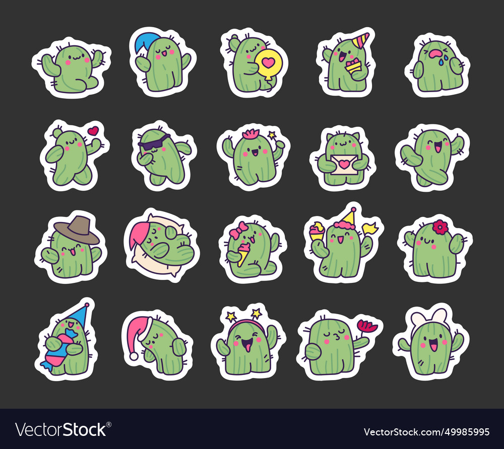 Funny cactus sticker bookmark cute smiling