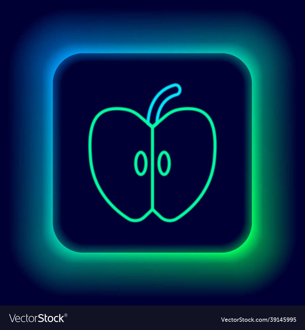 Glowing neon line apple icon isolated on black