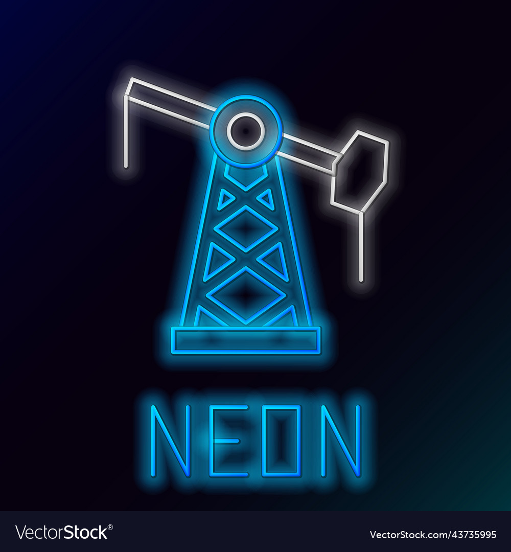 Glowing neon line oil pump or jack icon