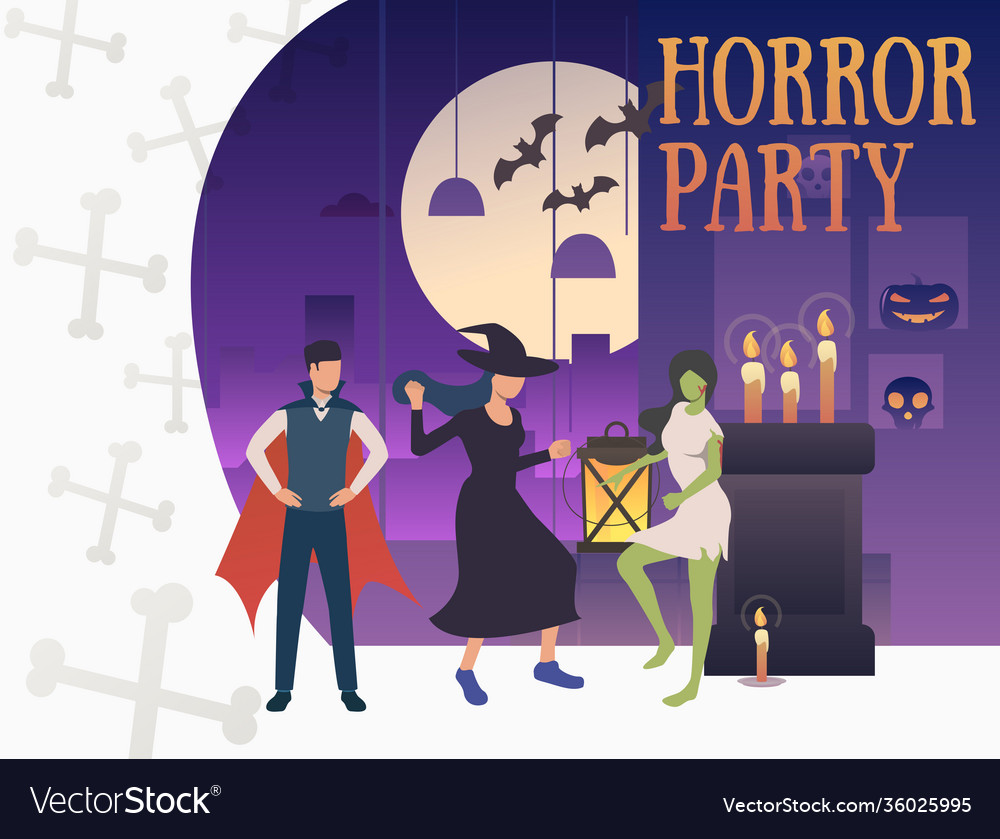 Horror party banner with hilarious monsters Vector Image