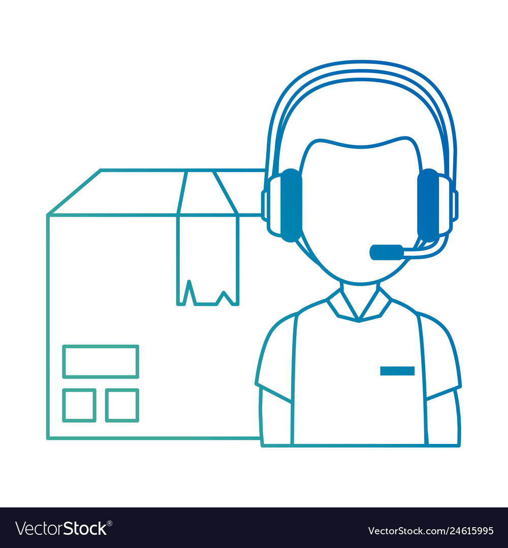 Logistic worker with headset and box vector image Logistic worker with headset and box