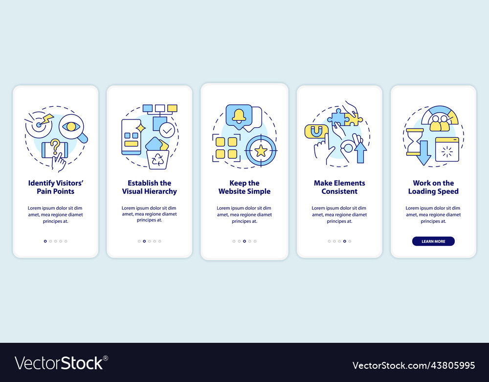Mobile first key elements onboarding app vector image Mobile first key elements onboarding app