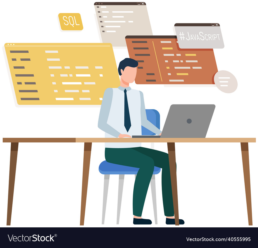 Programmer engineering and coding set vector image Programmer engineering and coding set