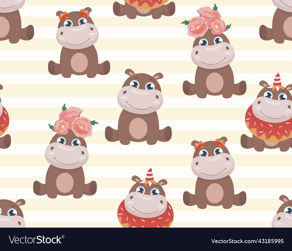 Seamless pattern with cute hippo